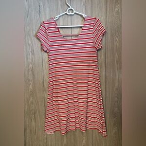 Casual Red and White Striped Dress